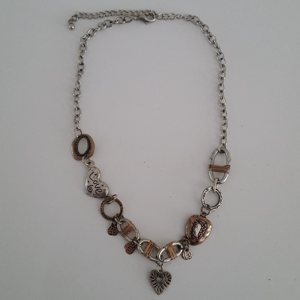 Multi-Tone Metal Necklace 16" Silver-Tone Chain Hearts/Love Valentines D… - Picture 3 of 5